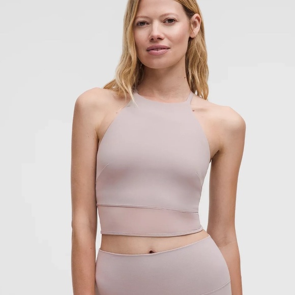 [NWT] Lululemon Nulu High-Neck Mesh-Hem Cropped Tank Top Mauve Grey - Sz S - Picture 1 of 15